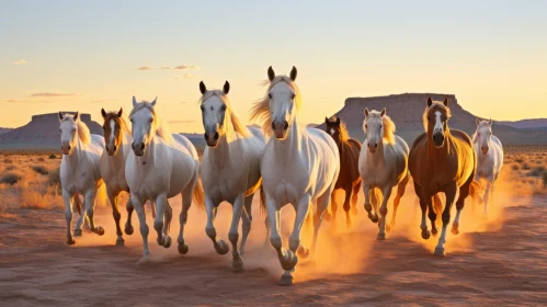 Iconic American Scene of Running Horses in the Desert