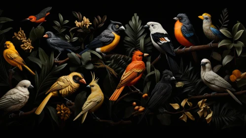Panoramic Bird Illustration on Dark Background