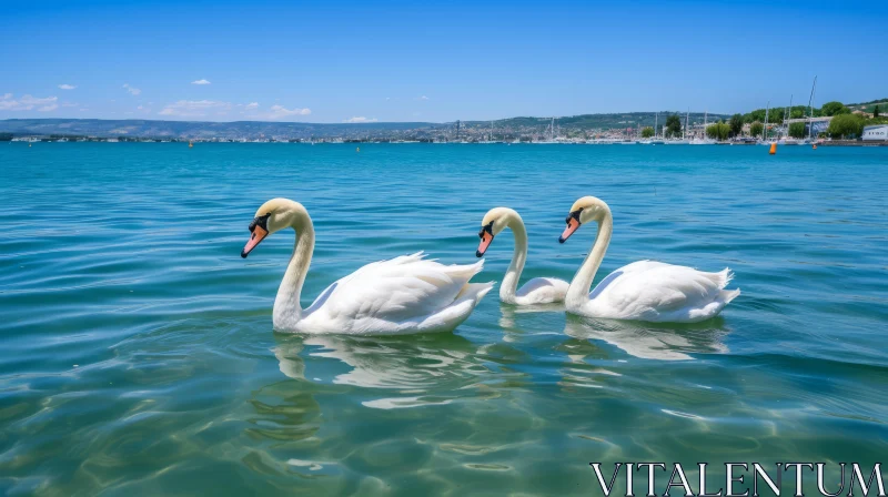 Swans in Water: A Photo-Realistic Swiss Style Landscape AI Image