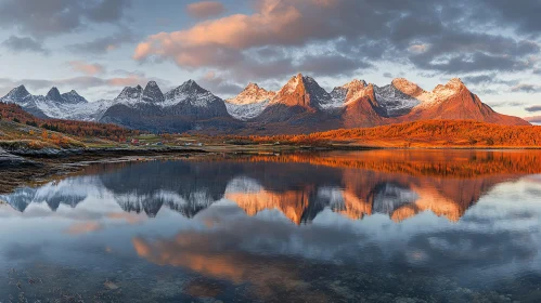 Majestic Snow-Capped Mountains and Autumn Reflections