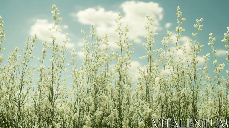 AI ART Serene Wildflower Field with Blue Sky and Clouds