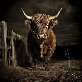 Nocturnal Portrait of a Shaggy Bull