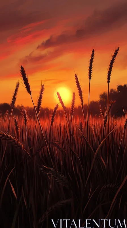 Sunset Illumination over Wheat Field