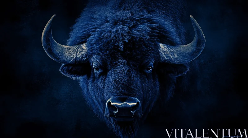 AI ART Powerful Bull Image with Dark Fur and Prominent Horns