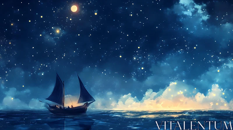 Sailboat Under Starry Night Sky
