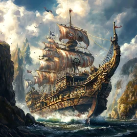 Antique Pirate Ship at Sea