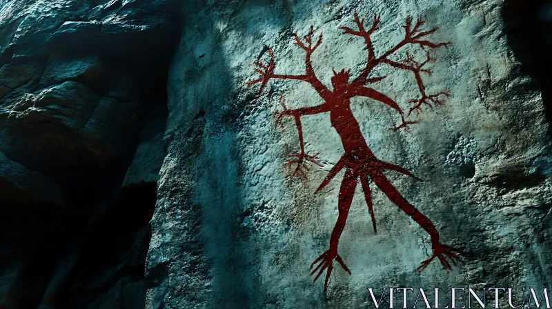 AI ART Mystical Red Symbol on Cave Wall
