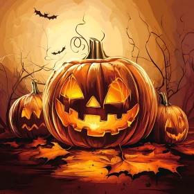Spooky Halloween Night with Illuminated Pumpkins