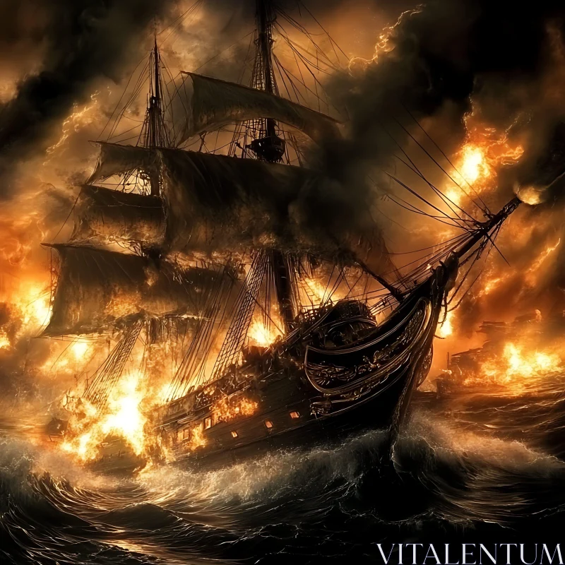 AI ART Burning Ship on the Ocean