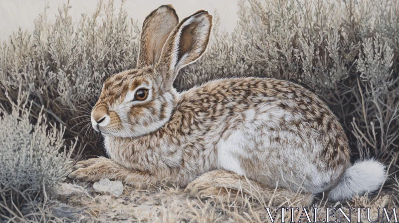 AI ART Brown Rabbit Resting Among Foliage