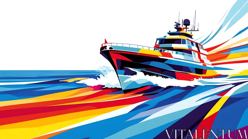 AI ART Colorful Abstract Boat on Sea