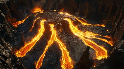 Fiery Lava Flows of a Volcano