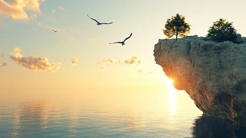 Peaceful Ocean Cliff Sunset Scene