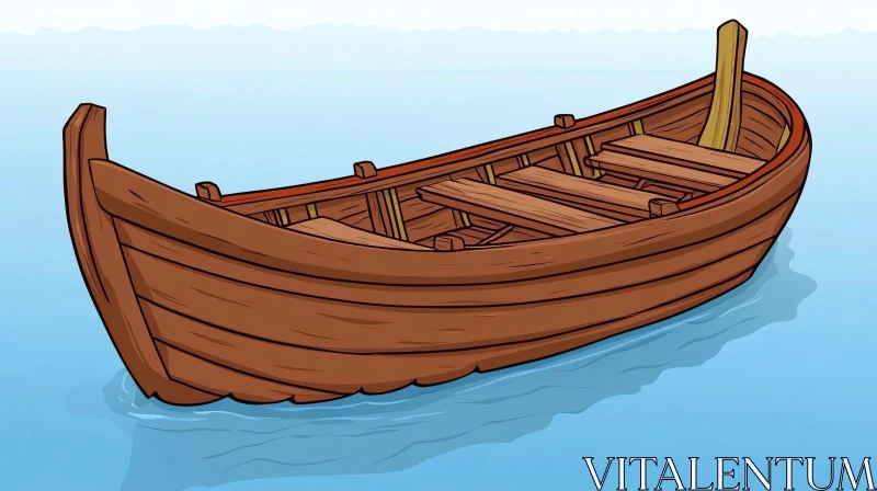 AI ART Wooden Boat Floating on Blue Water