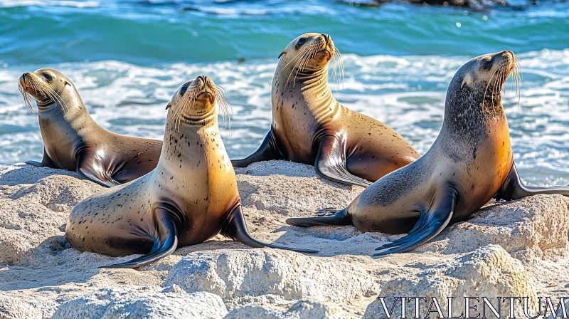 AI ART Majestic Seals Enjoying the Sun on Beach Rocks