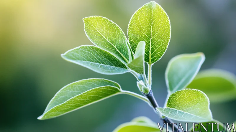 AI ART Detailed View of Green Leaves on a Branch