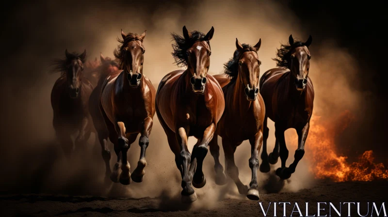 Iconic Depiction of Horses Running Amidst Smoke AI Image