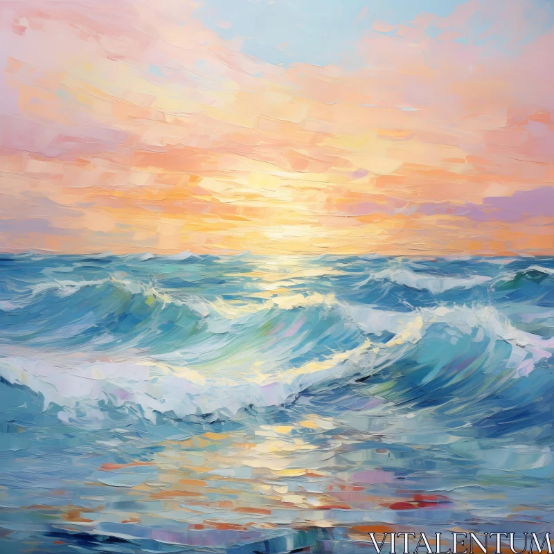 Impressionistic Sunset Over Ocean - A Serene Seascape Painting AI Image