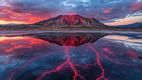 Mountain Reflected in a Colorful Lake at Sunset