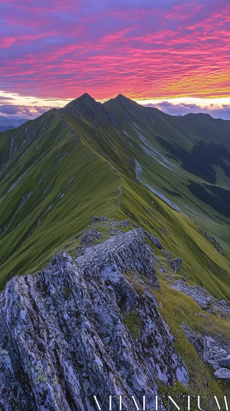 Mountain Ridge at Sunset with Vibrant Colors AI Image