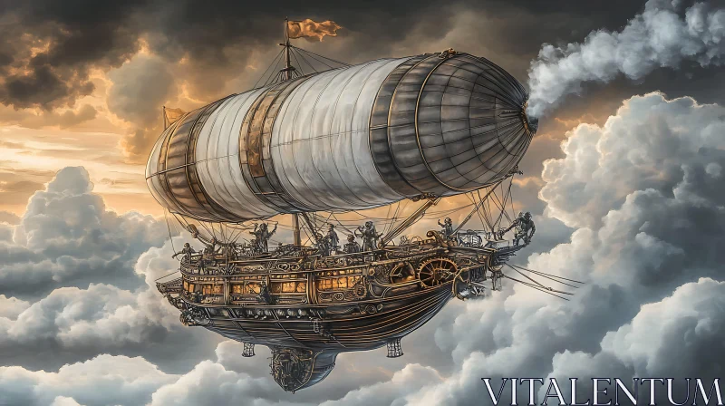 Steampunk Airship in a Cloudy Sky AI Image