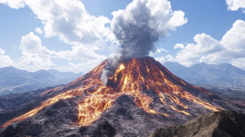 Erupting Volcano with Lava and Smoke