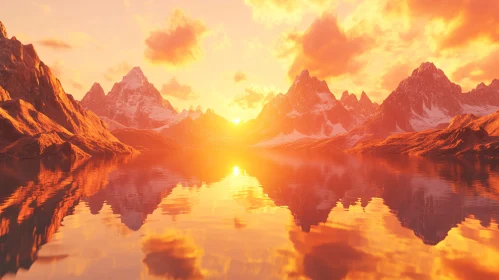 Majestic Mountains at Sunset with Serene Reflections