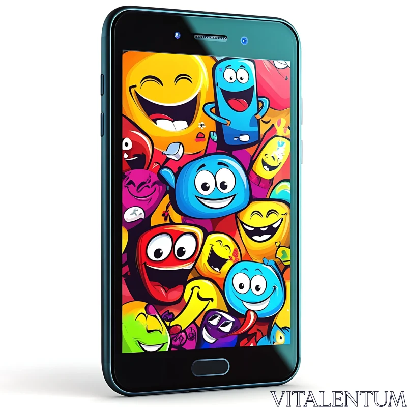 Vibrant Cartoon Emojis on Smartphone Screen AI Image