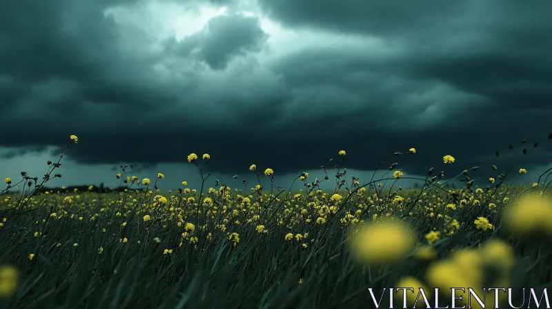 AI ART Yellow Flowers in Stormy Weather