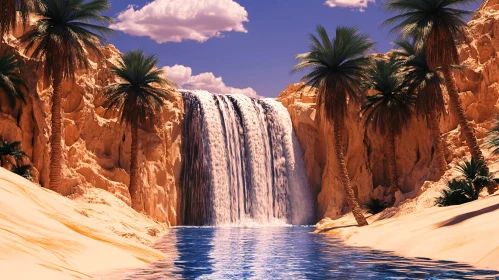 Serene Desert Oasis Waterfall