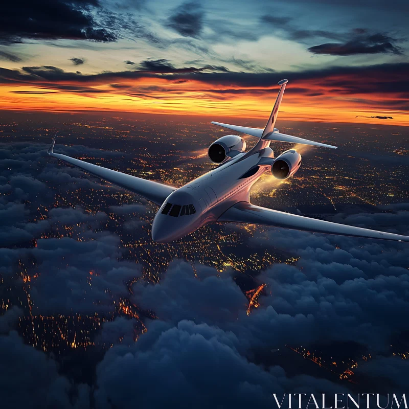 Jet Airplane at Sunset AI Image