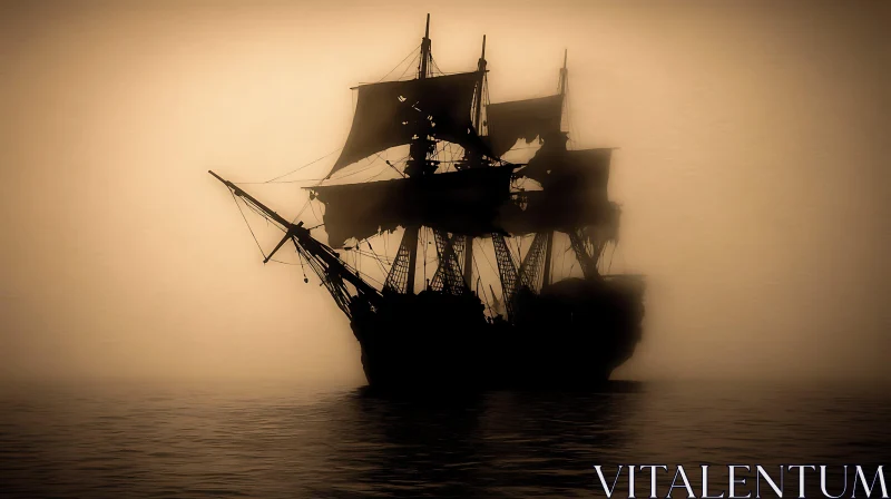 Eerie Silhouette of Historical Ship in Dense Fog AI Image