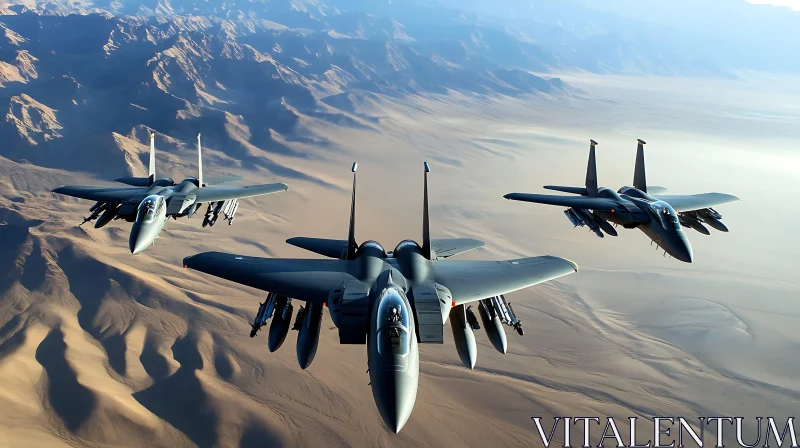 Military Aircraft Over Desert AI Image