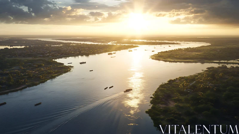 Tranquil River Scene at Sunset AI Image