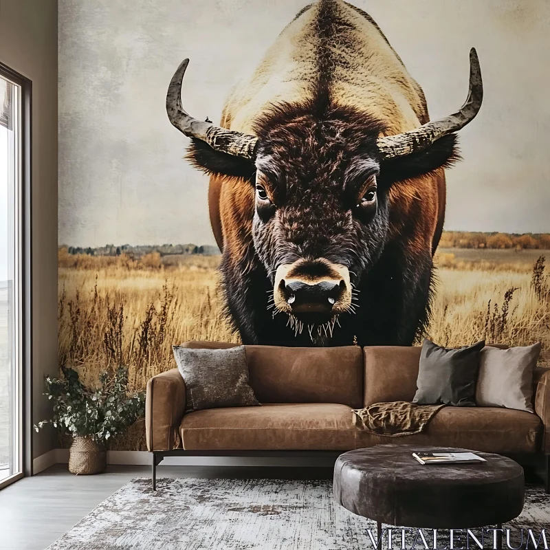 Bull-Themed Wall Art for Contemporary Interiors AI Image