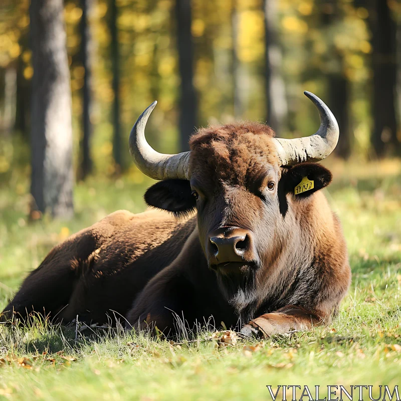 Tranquil Bull in Forest Setting AI Image