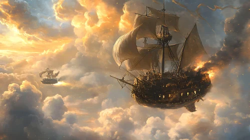 Antique Ships in a Fire-Clouded Sky