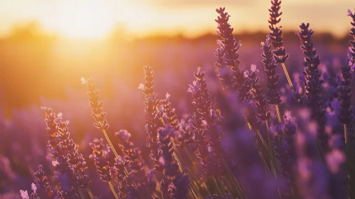 Purple Lavender Blooms under Setting Sun