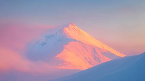 Snow Mountain Bathed in Sunset Colors