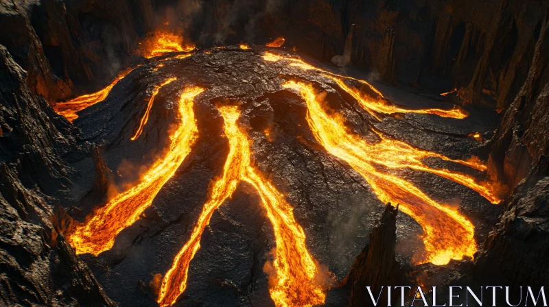 AI ART Fiery Lava Flows of a Volcano