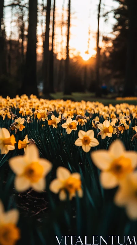 AI ART Field of Daffodils at Sunset