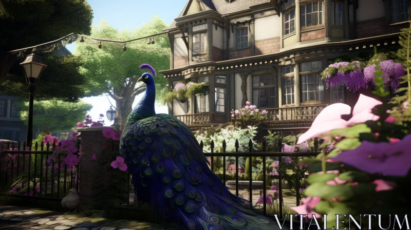 Majestic Peacock in Victorian Urban Setting AI Image