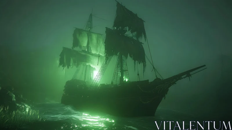 Haunting Green-lit Abandoned Vessel AI Image