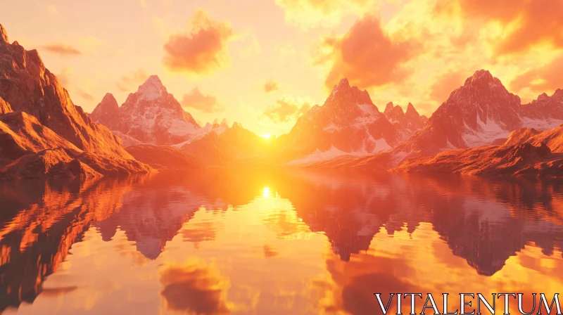 AI ART Majestic Mountains at Sunset with Serene Reflections