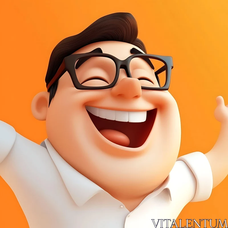 Laughing Cartoon Character with Glasses and Orange Background AI Image