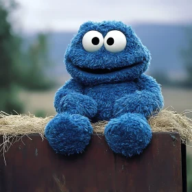 Friendly Blue Puppet in Natural Setting