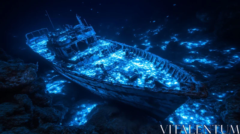 Enchanted Sunken Ship with Ocean Lights AI Image