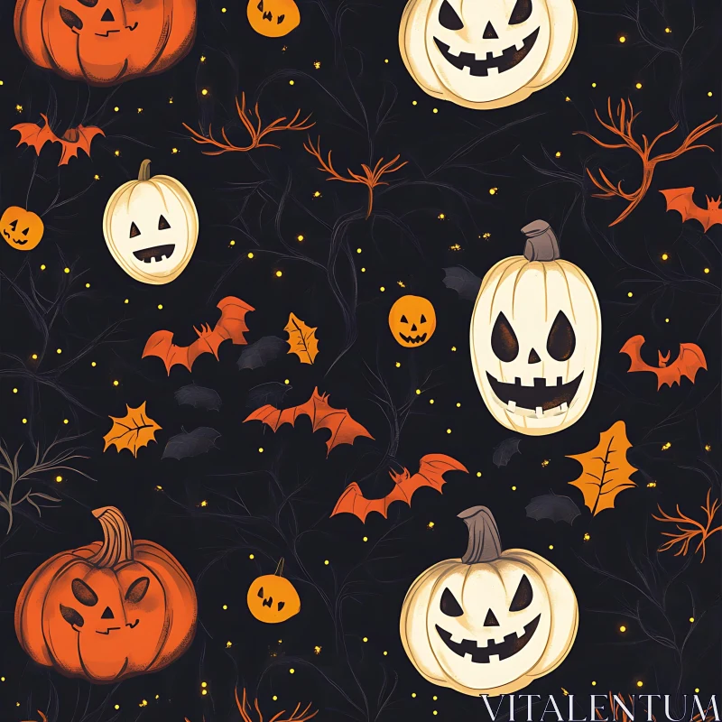 AI ART Spooky Halloween Pattern with Pumpkins and Bats