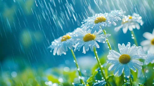 Rain-Drenched Daisies in Focus