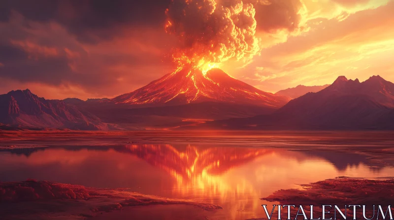 AI ART Fiery Volcanic Eruption Captured at Sunset